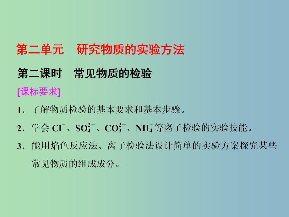 高中化学专题1化学家眼中的物质世界第二单元研究物质的实验方法第2课时常见物质的检验课件苏教版_第1页