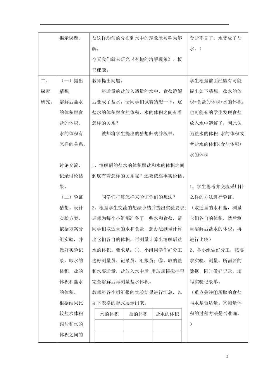 2016春五年级数学下册 综合与实践《有趣的溶解现象》教案 青岛版_第2页