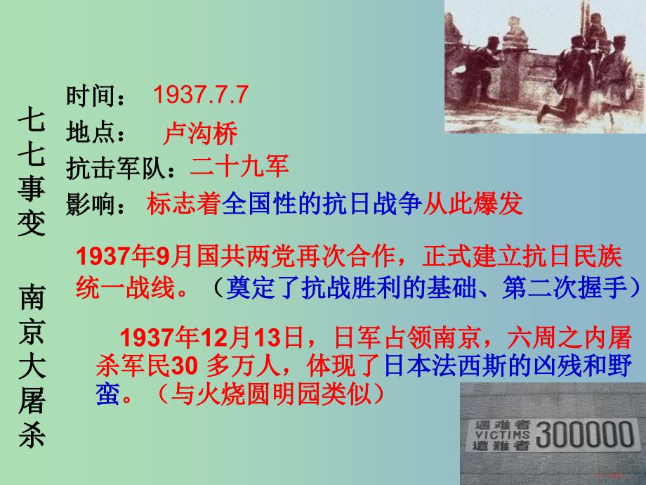 中考历史第一轮考点冲刺复习 八上 第四单元 中华民族的抗日战争课件 新人教版_第4页