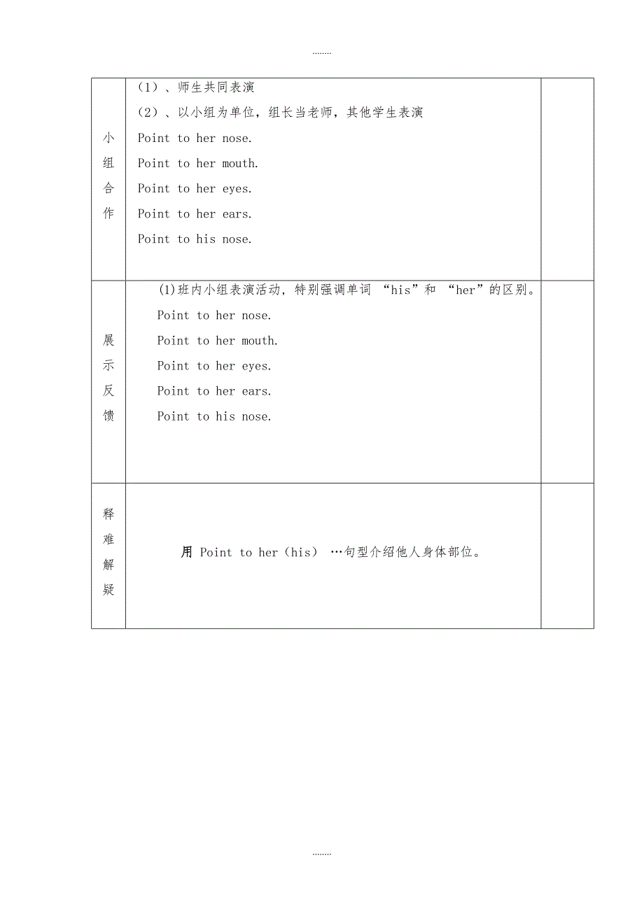 三年级上英语导学案-Module 10 Unit 2 Point to her nose-外研社（三起）_第2页