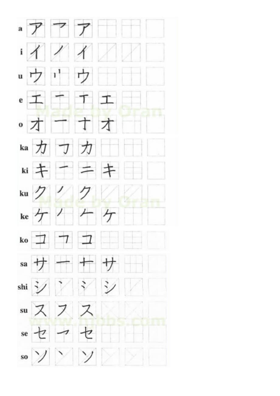 日语五十音图手写体A4竖排练习临摹字帖（平假名+片假名）_第4页