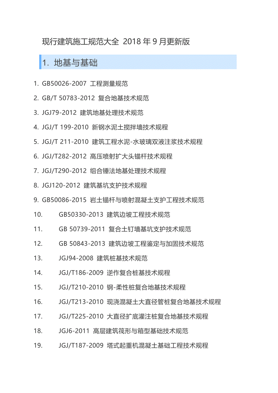 现行建筑施工规范大全 2018年9月更新版资料_第1页