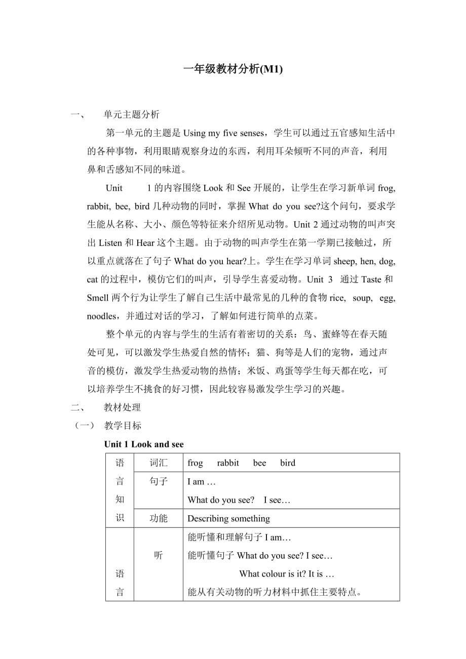 牛津英语上海版1B-M1单元教材分析_第1页