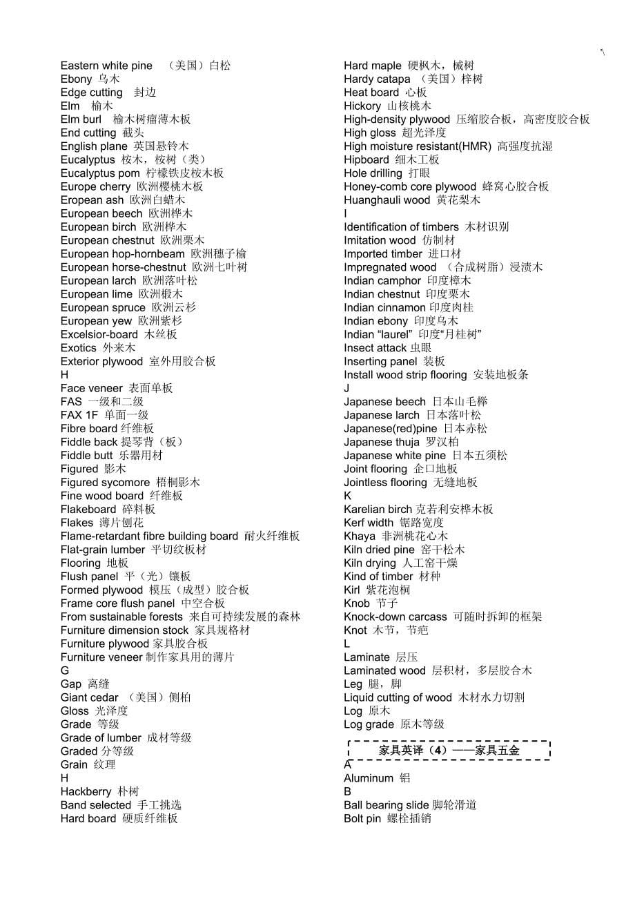 家具行业英语(整编汇总完整编辑版)_第5页