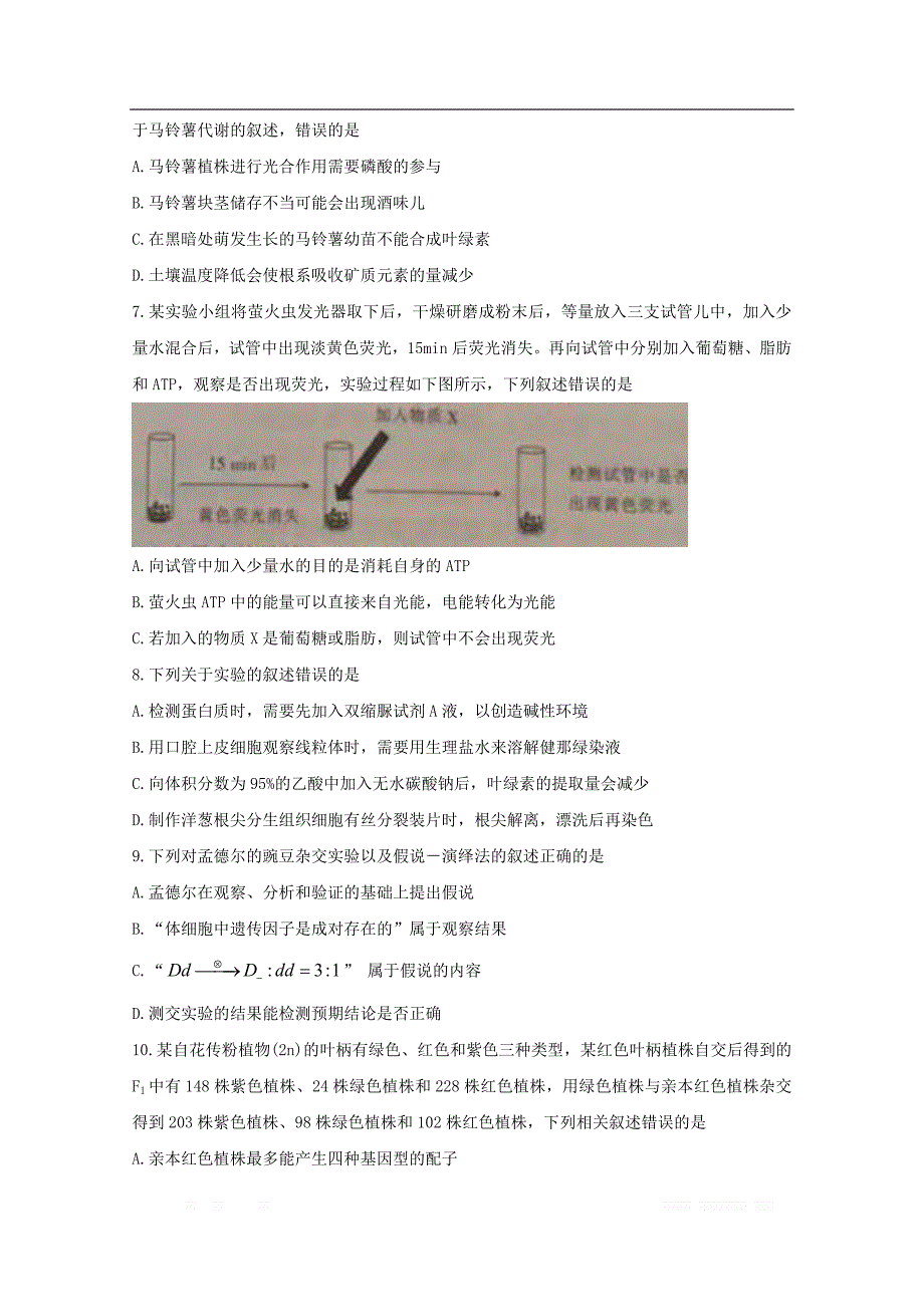 河北省邢台市2020届高三生物上学期第一次摸底考试试题_第3页