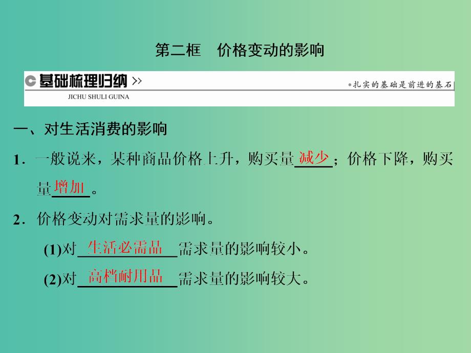 高中政治第一单元生活与消费第二课多变的价格第二框价格变动的影响课件新人教版_第1页