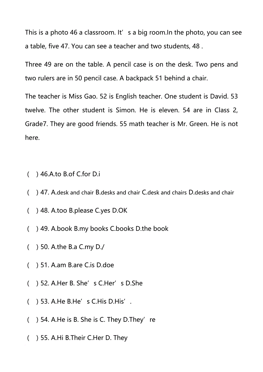七年级英语完型填空及答案.doc_第4页