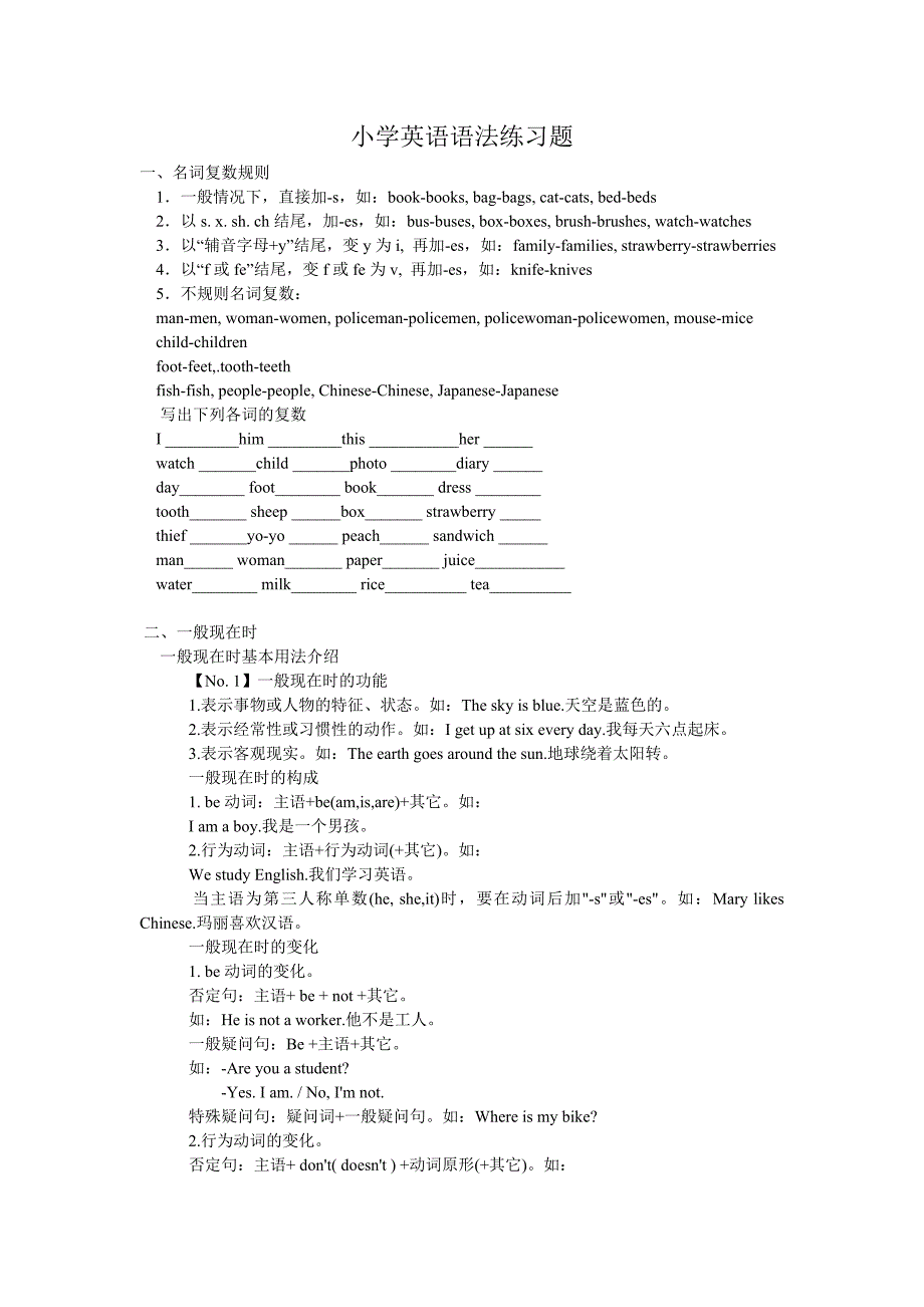 小学英语语法解释和练习题_第1页