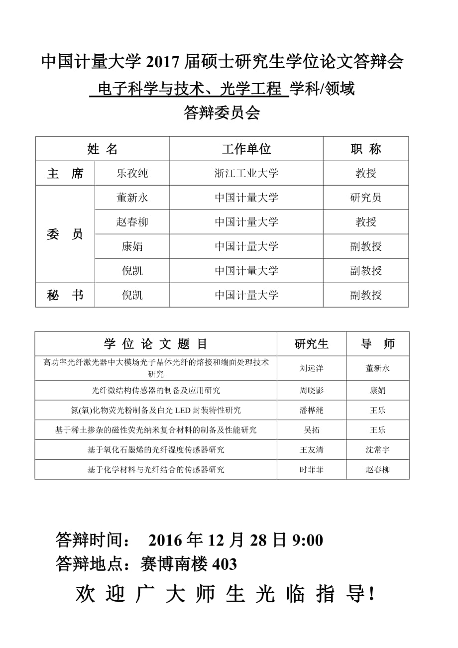 中国计量学院2004级硕士研究生学位论文答辩会-中国计量大学_第1页