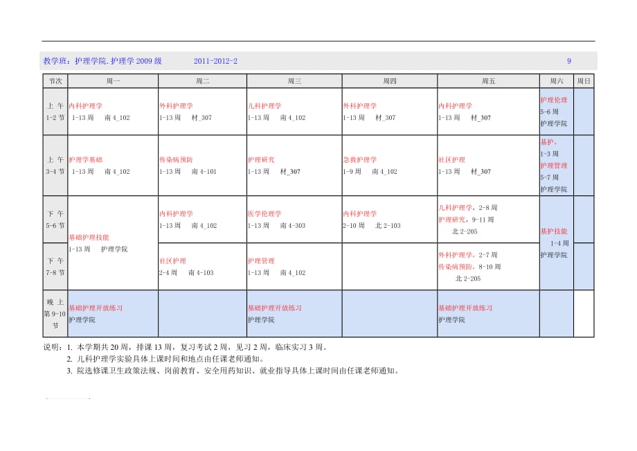 护理课程表_第1页