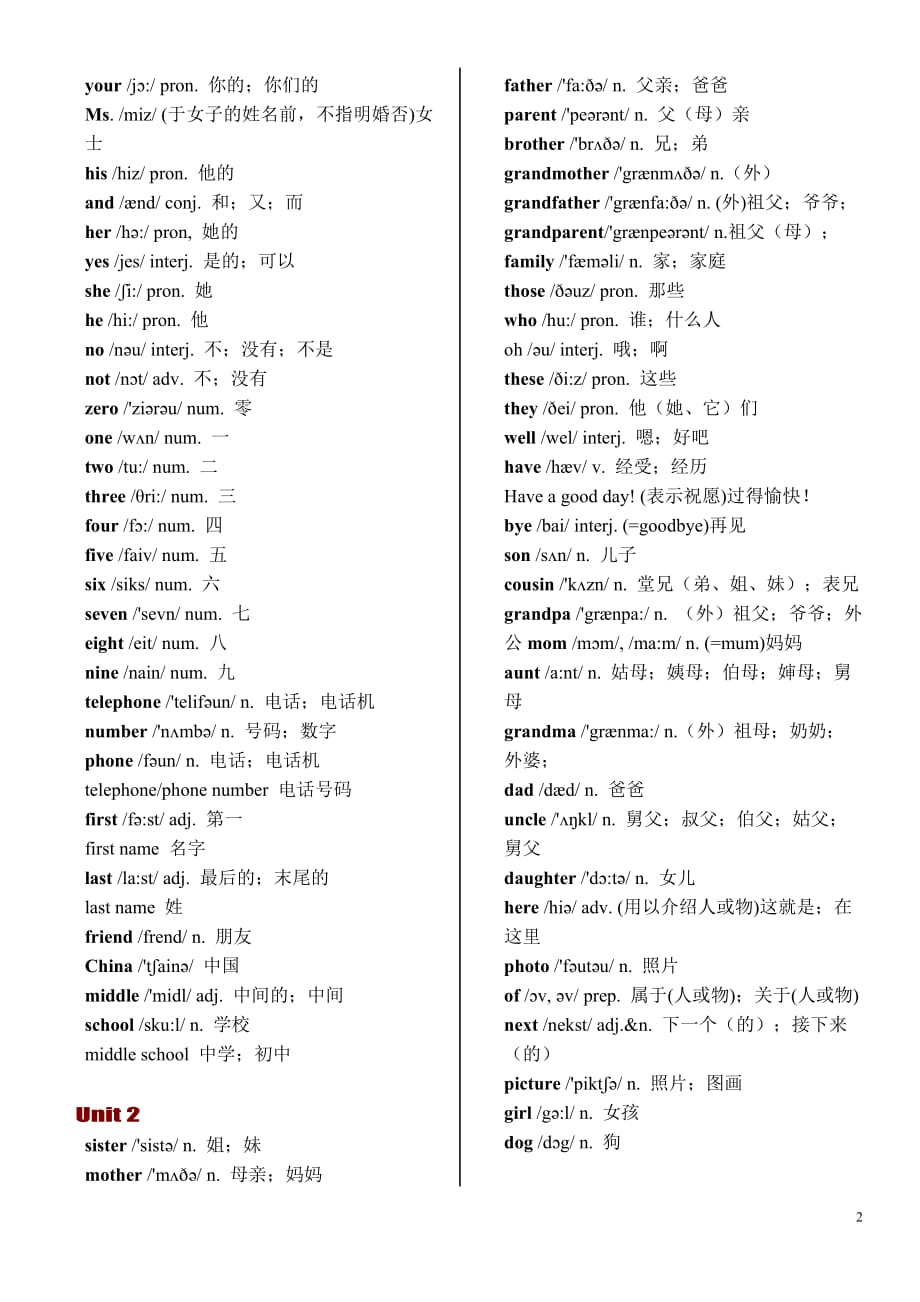 七年级上册英语各单元-单词表(含音标).doc_第2页