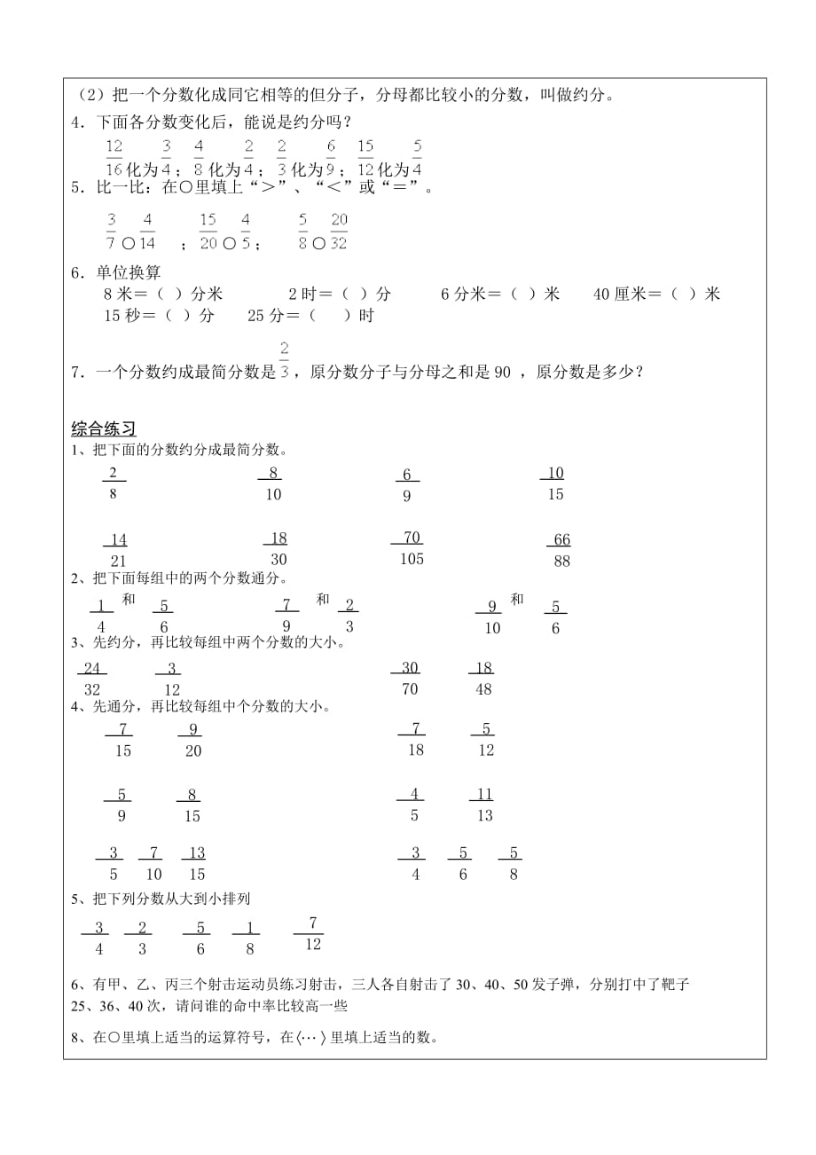 小学五年级下册数学约分及其通分练习题（1）_第2页