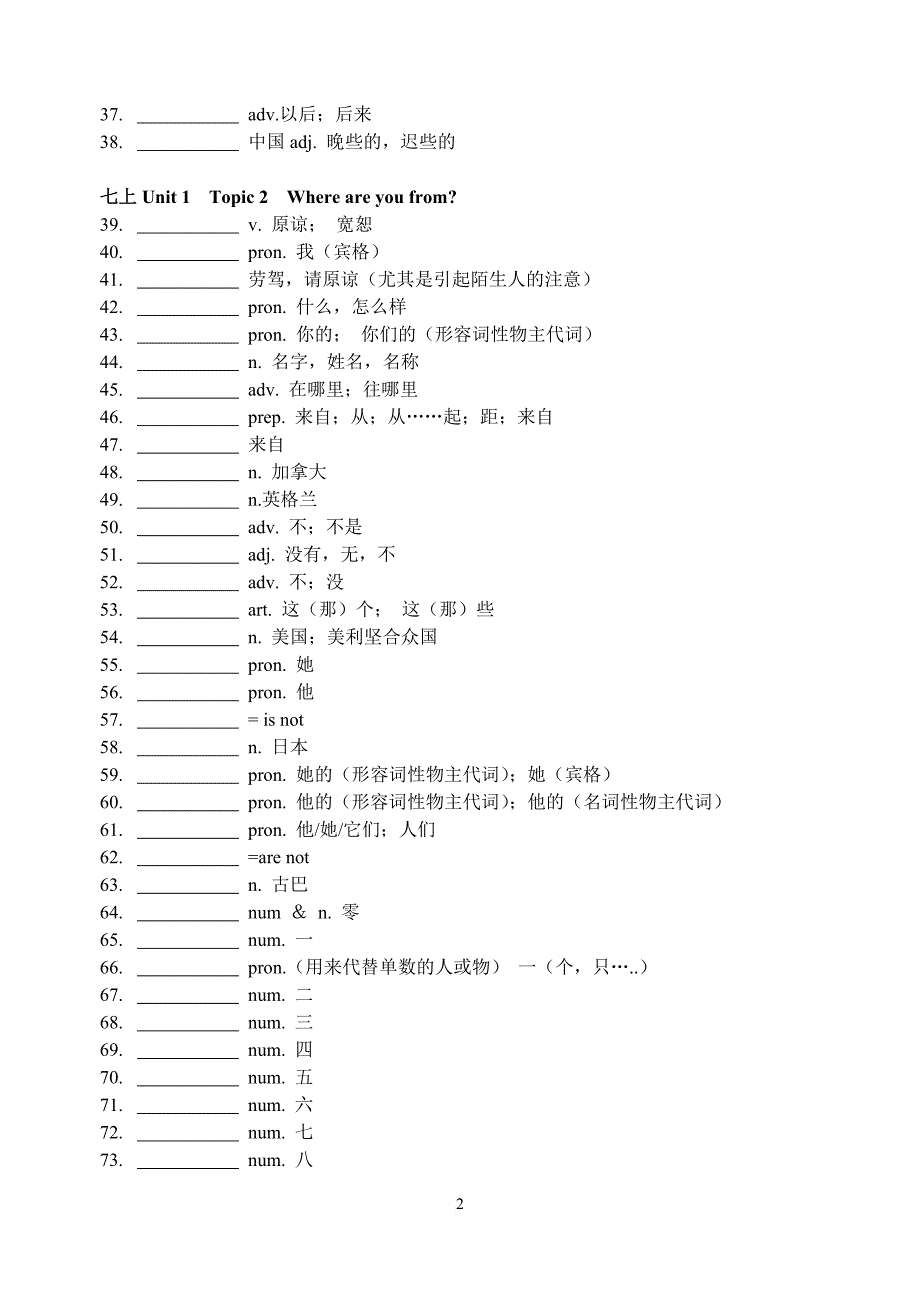 七年级上仁爱英语单词测试.doc_第2页