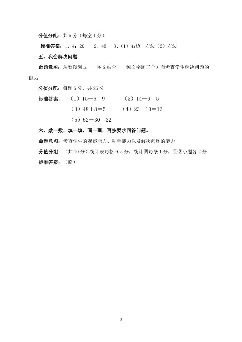 一年级下册数学学业水平测试卷(附：试卷命题意图、参考答案及评分标准)_第5页