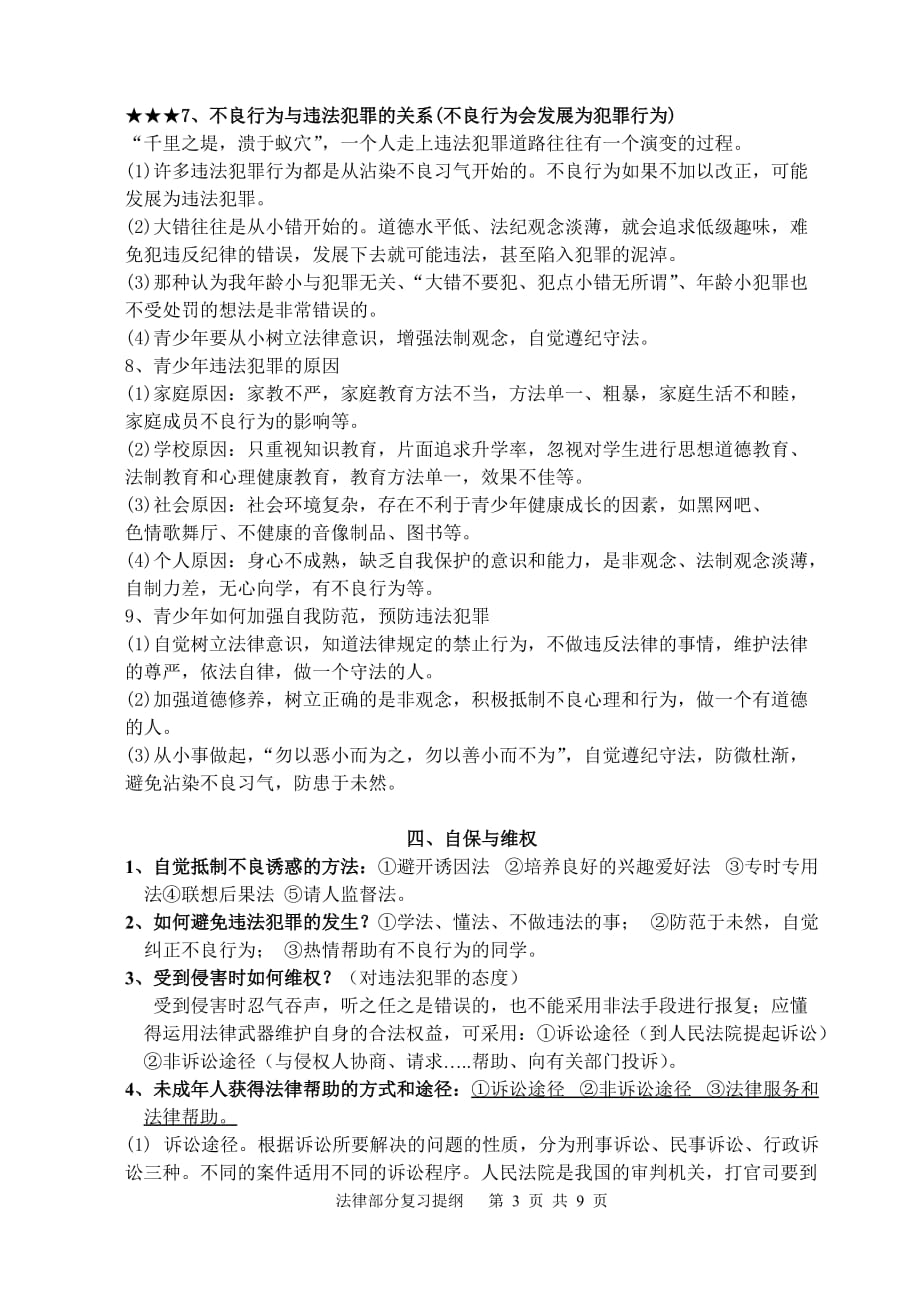 初中思想品德法律部分复习提纲.doc_第3页