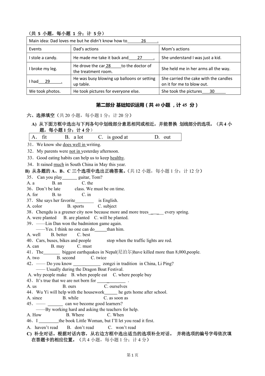 四川省成都市2015年中考英语试题及答案_第2页