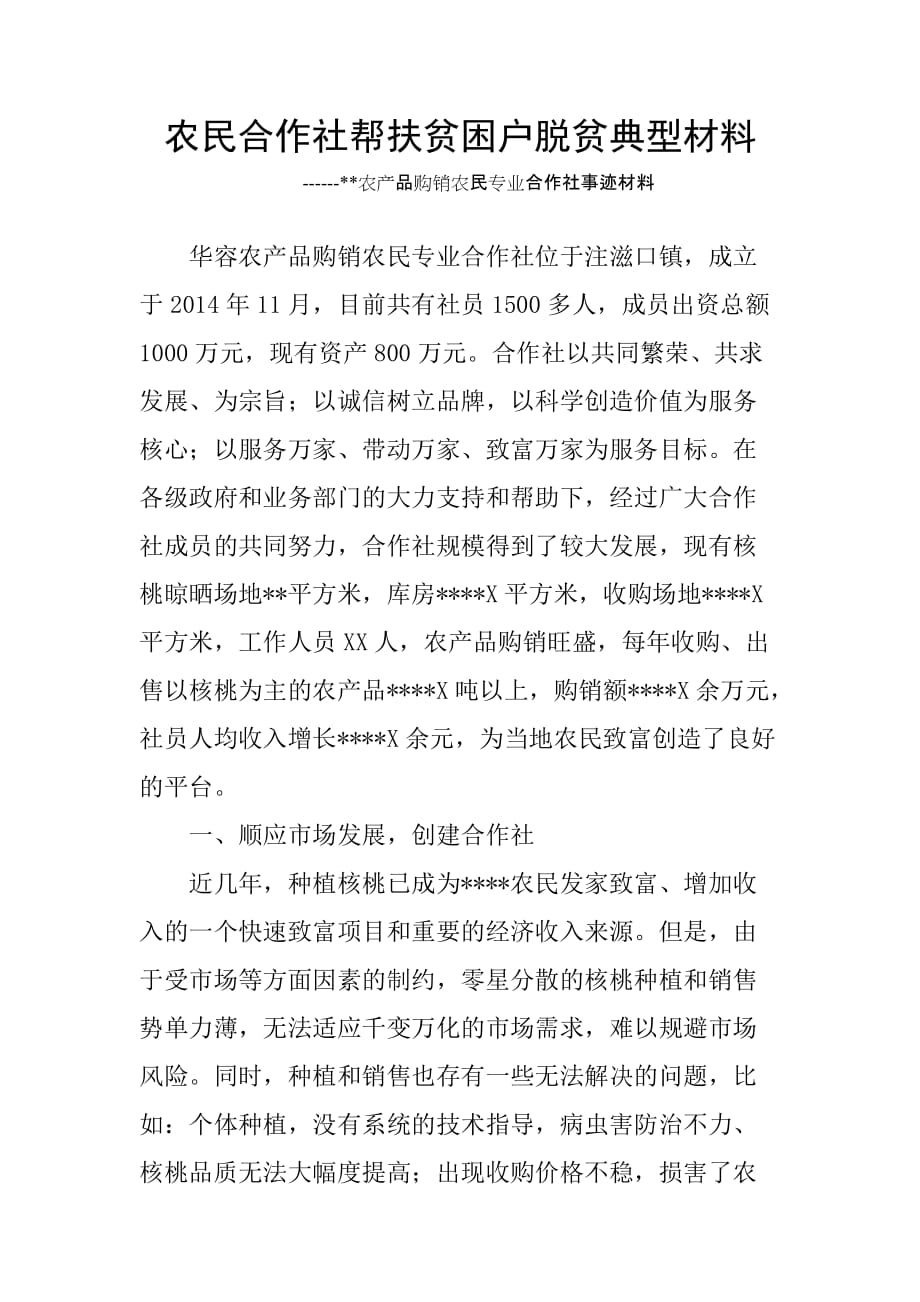 农民合作社帮扶贫困户脱贫典型材料.doc_第1页