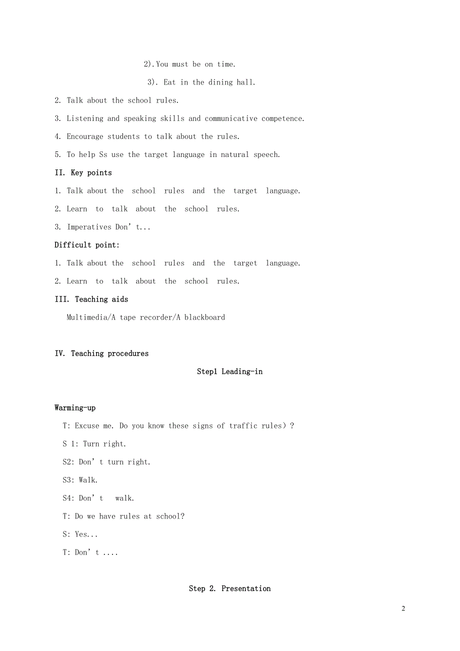 广东省揭阳市七年级英语下册 unit 4 don&#039;t eat in class教案 （新版）人教新目标版_第2页