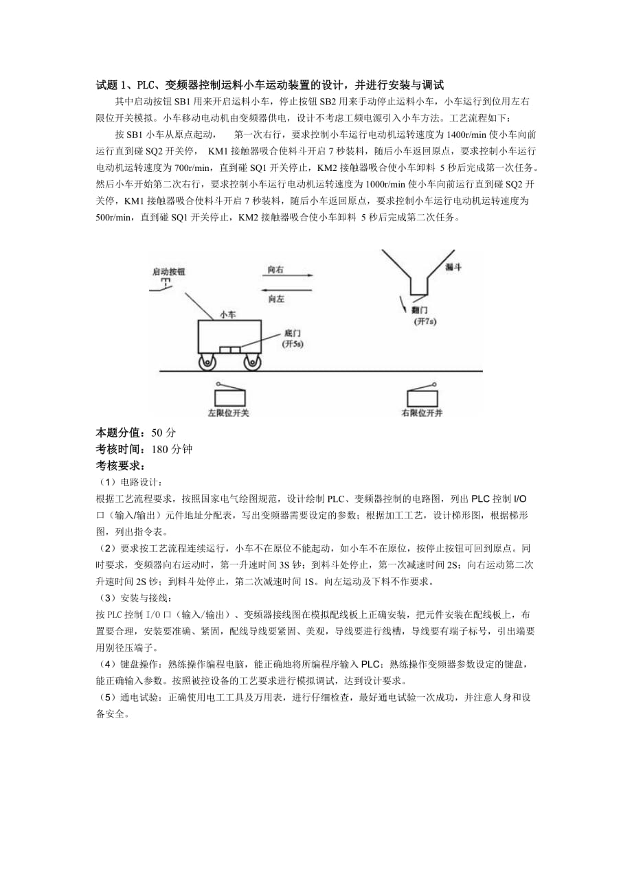 PLC、变频器控制运料小车运动装置的设计安装与调试._第1页