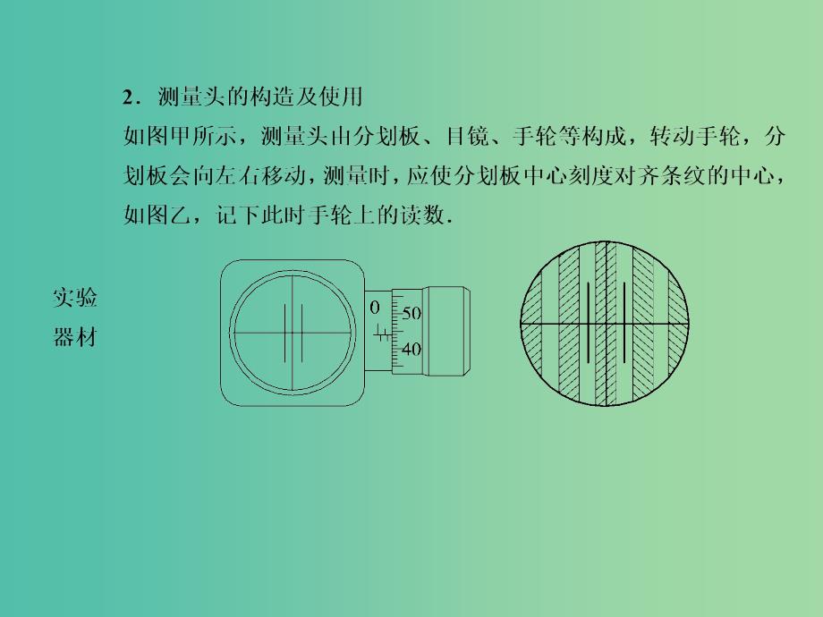 高考物理一轮复习 实验14 用双缝干涉测光的波长课件_第4页