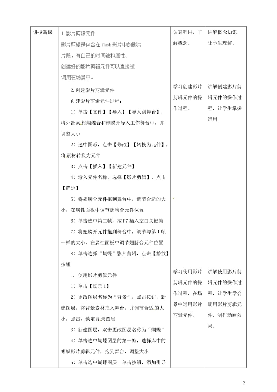 五年级信息技术上册第9课蝴蝶飞舞_运用影片剪辑元件教案粤教版2019091031_第2页