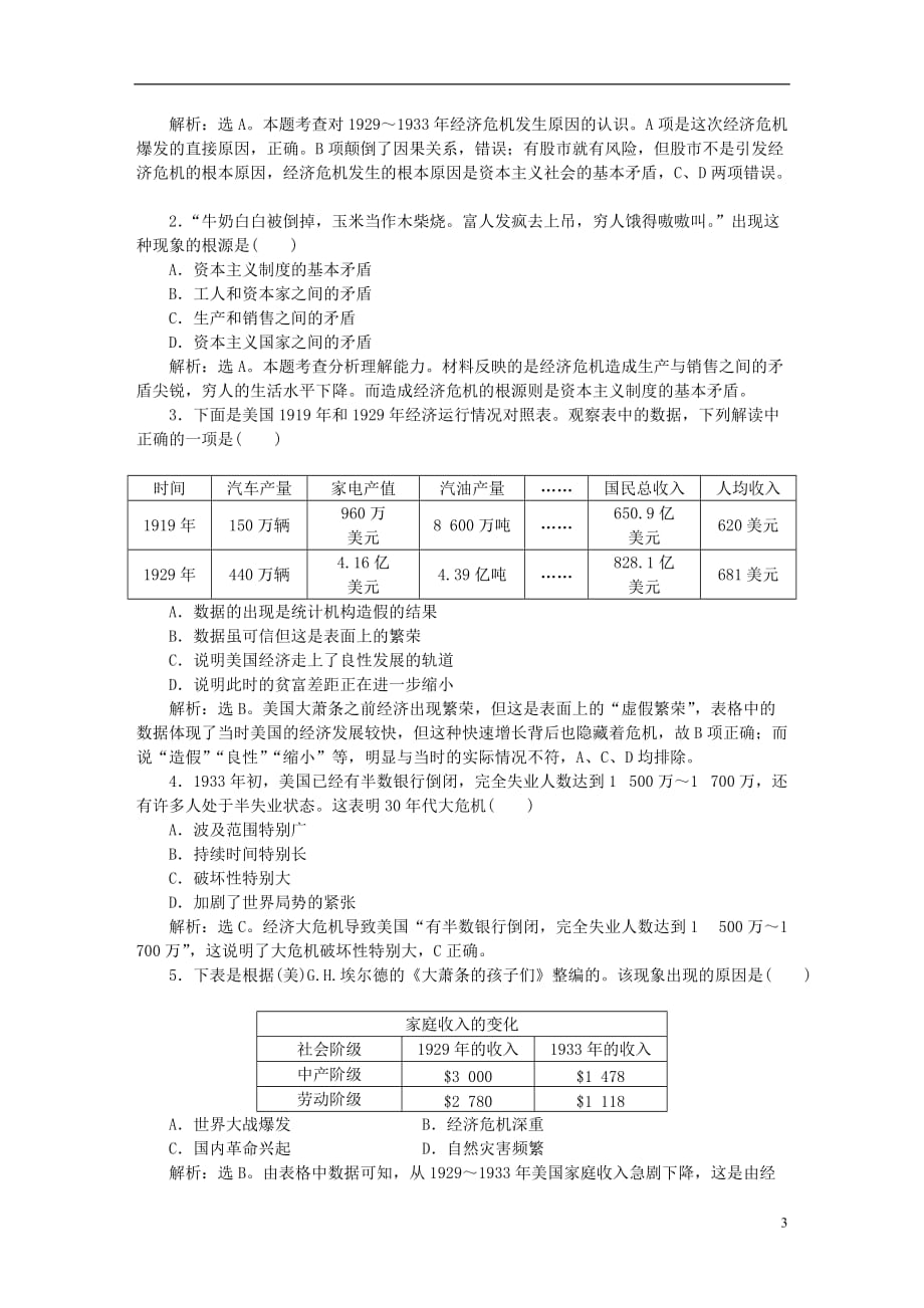 优化方案2016年高中历史 第六单元 世界资本主义经济政策的调整 第17课 空前严重的资本主义世界经济知能演练轻松闯关 新人教版必修2_第3页