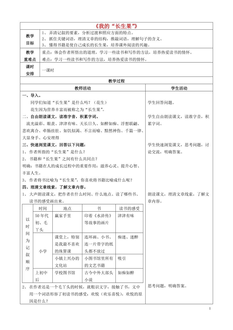 2019秋五年级语文上册第八单元27我的“长生果”2教案新人教版_第1页