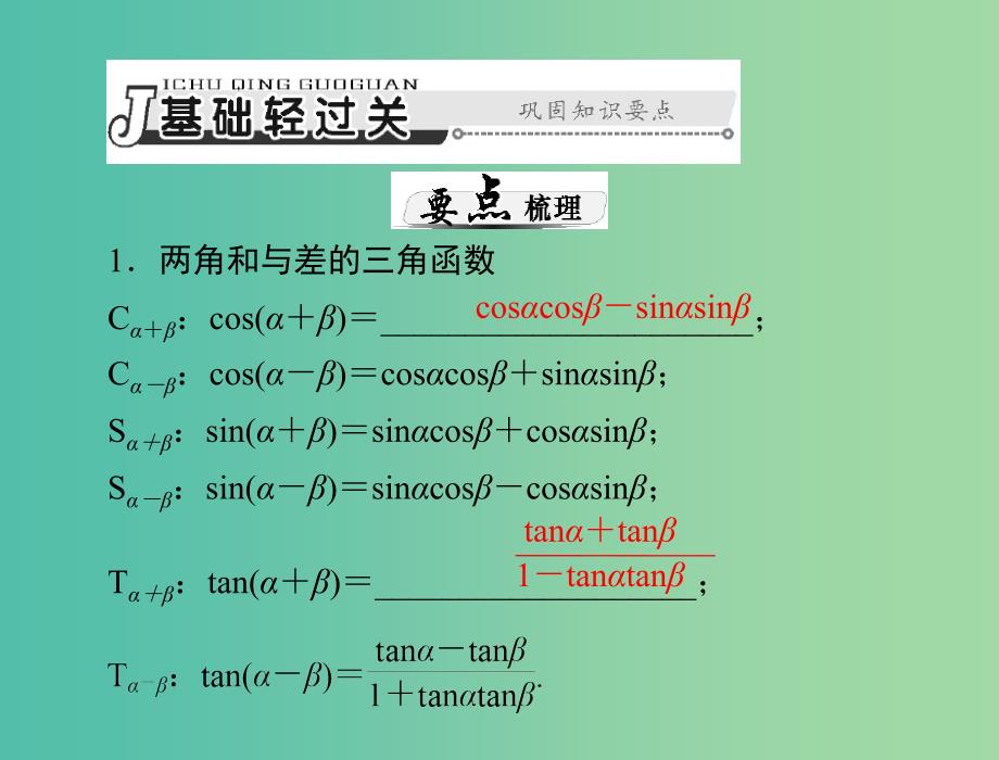 高考数学总复习 第三章 三角函数与解三角形 第5讲 两角和与差及二倍角的三角函数公式课件 理_第3页