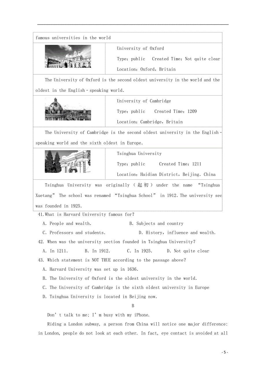 新疆克拉玛依十三中2018_2019学年高一英语上学期第二次月考试题2019042003210_第5页