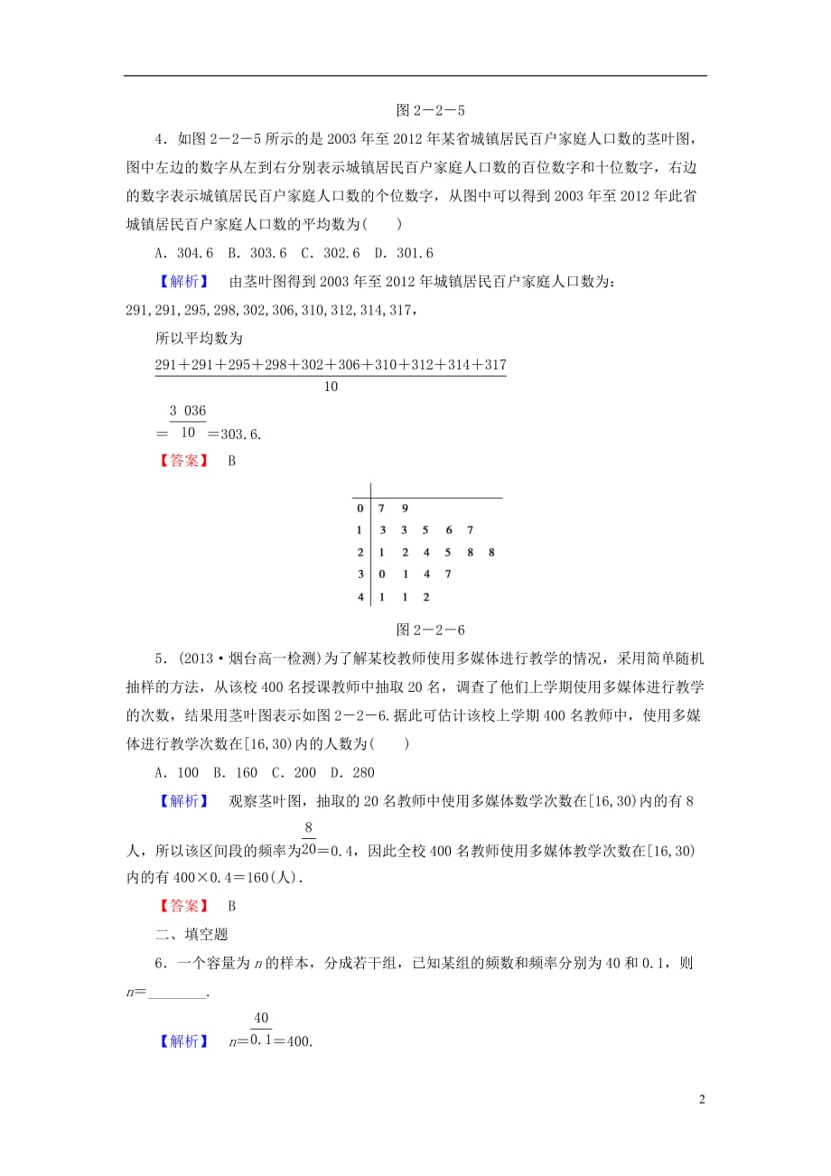 【课堂新坐标】2014高中数学 用样本的频率分布估计总体分布课时作业 新人教版必修_第2页