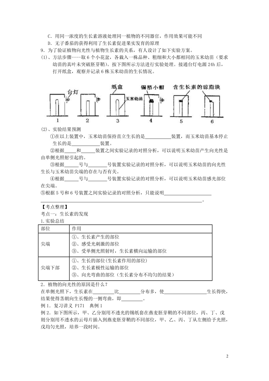 高中生物 第3章 植物的激素调节导学案（无答案）新人教版必修3_第2页