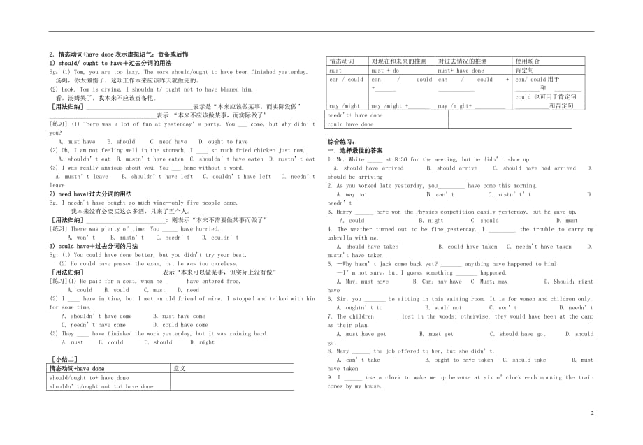 unit 2 healthy eating grammar 情态动词ii（学生版）_第2页