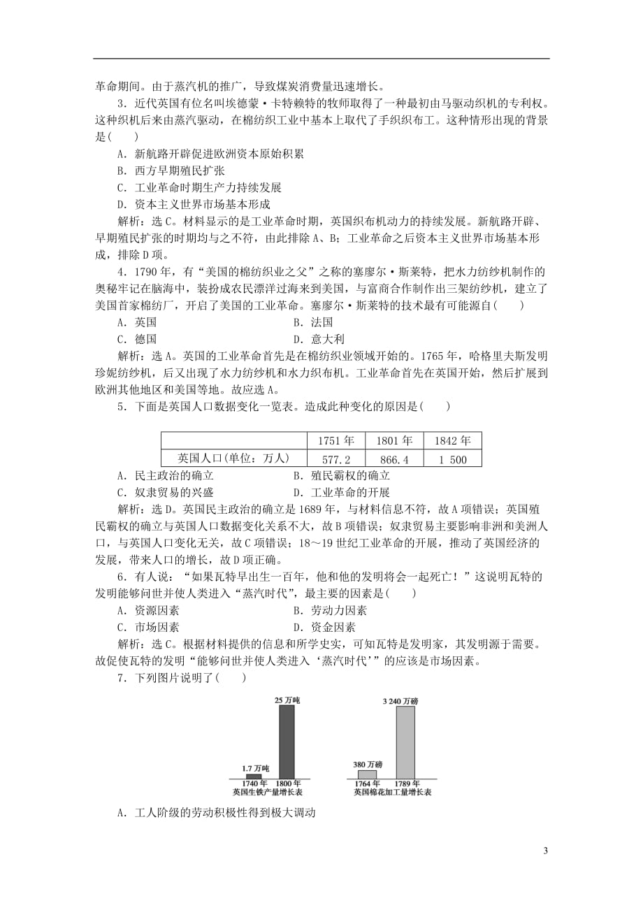 【优化】2016年高中历史 第二单元 资本主义世界市场的形成和发展 第7课 第一次工业革命知能演练轻松闯关 新人教版必修_第3页