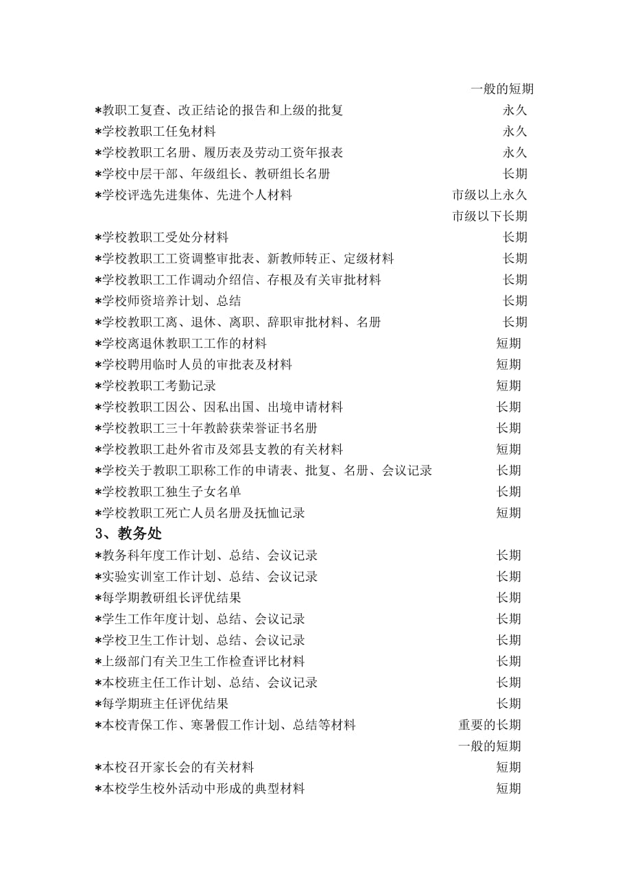 学校档案案卷类目及保管期限表_第2页