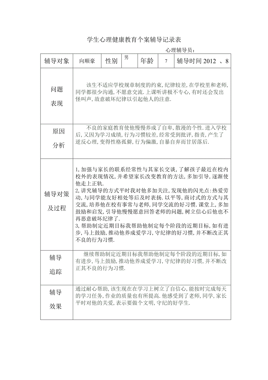 学生心理健康教育个案辅导记录表（1）_第2页