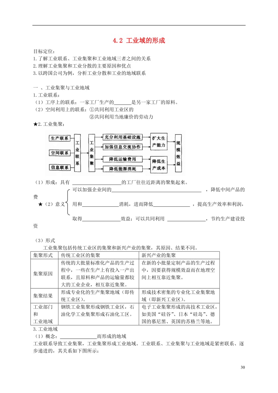 辽宁省本溪满族自治县高级中学高中地理 4.2 工业地域的形成学案 新人教版必修2_第1页