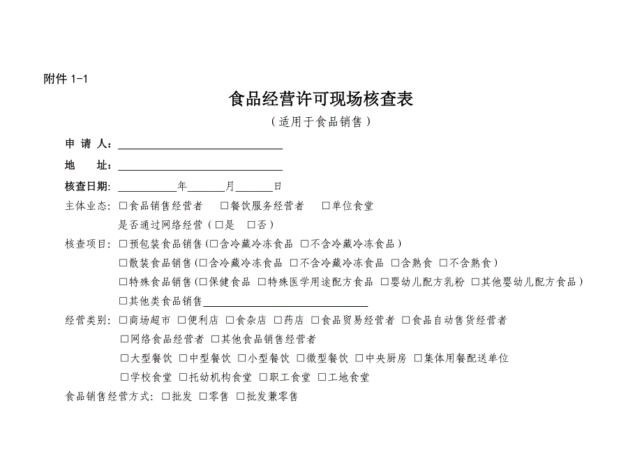 食品经营许可现场核查表98844资料_第1页