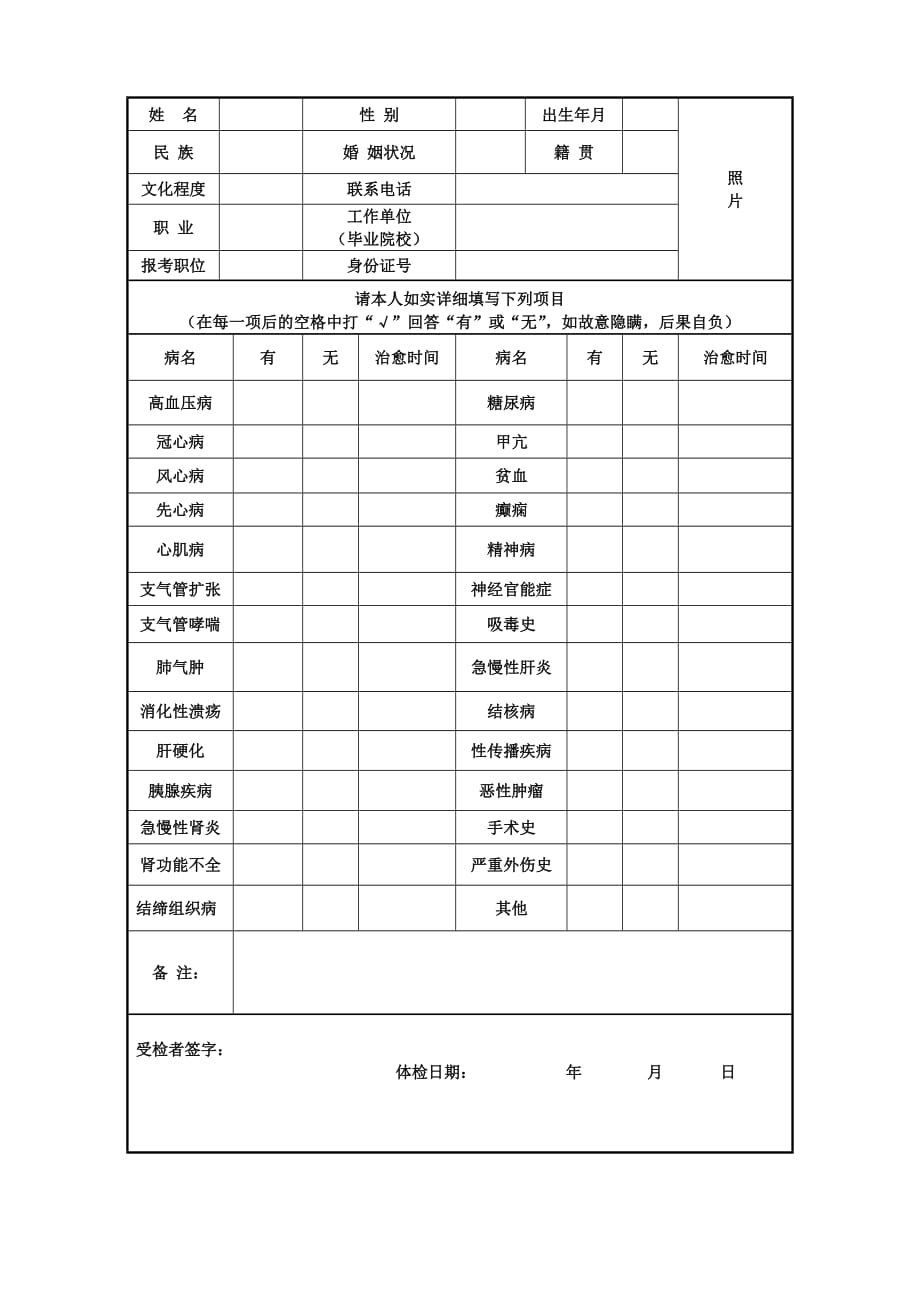 事业单位招聘人员体检表_第3页