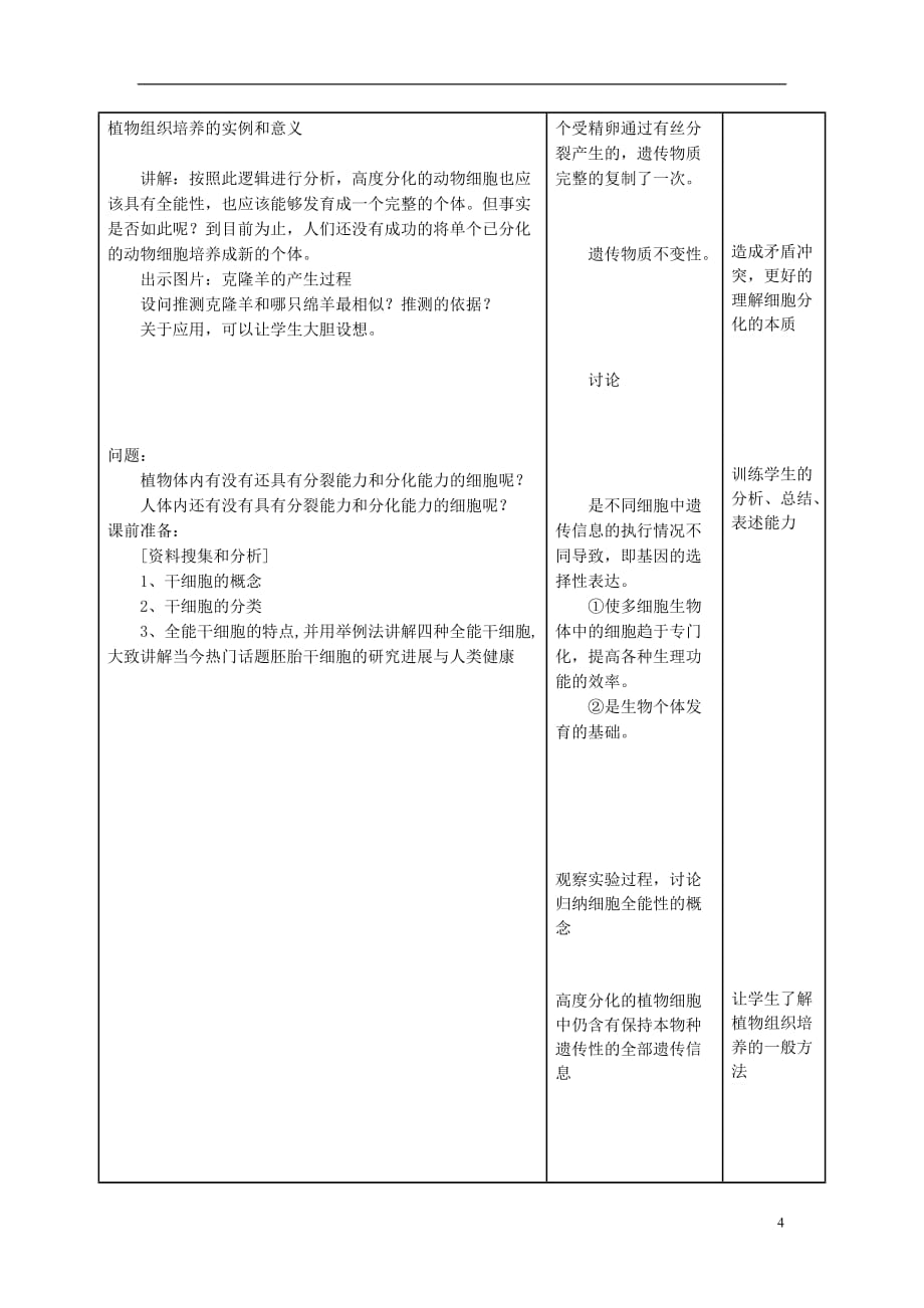 高中物理 6.2 细胞分化教学设计 新人教版必修1_第4页