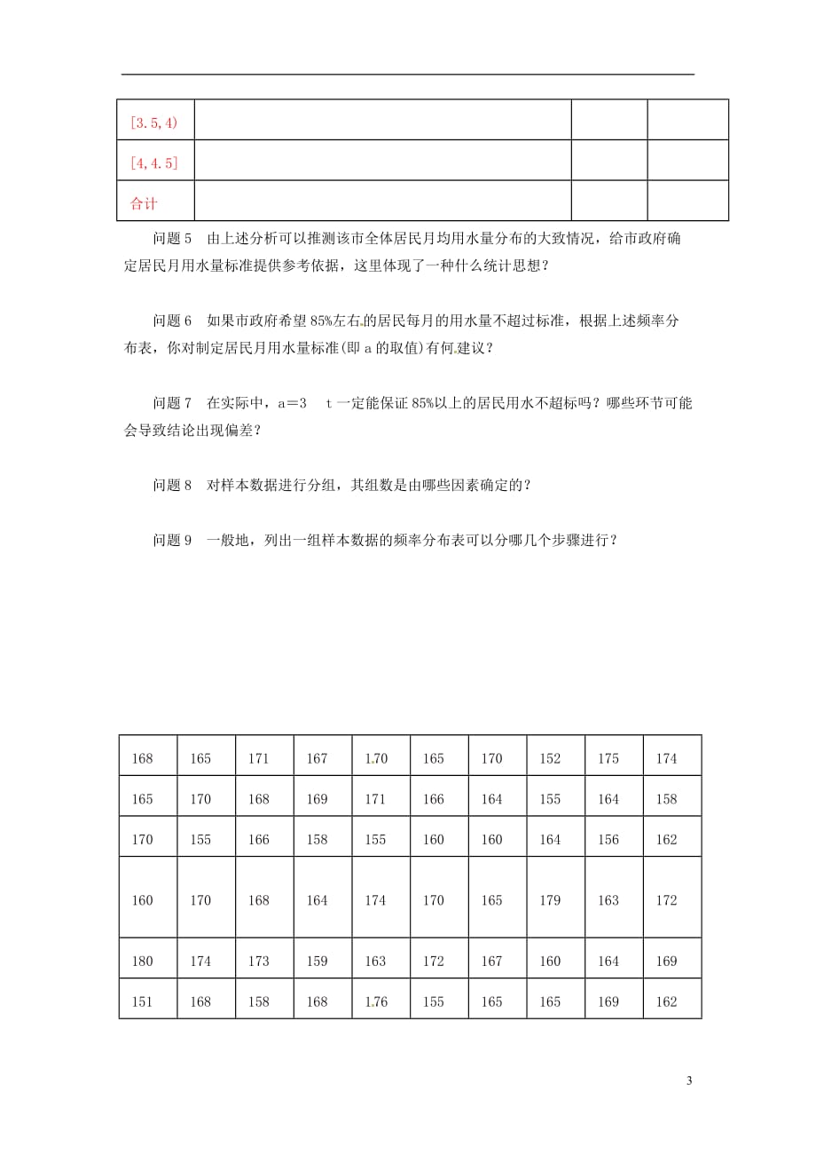 海南省海口市第十四中学2014高中数学 2.2.1 用样本的频率分布估计总体分布（第1课时）导学案 新人教版必修_第3页