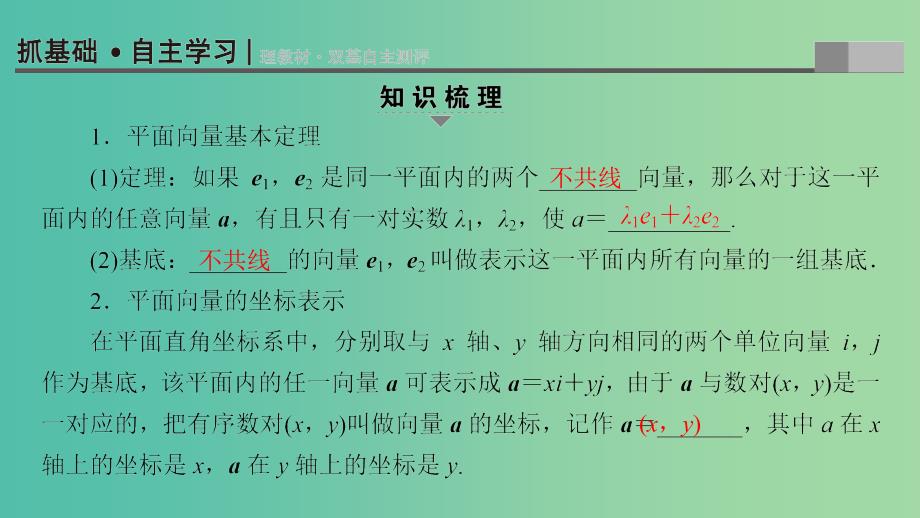 高考数学一轮复习第4章平面向量数系的扩充与复数的引入第2节平面向量的基本定理及坐标表示课件文新人教a版_第3页