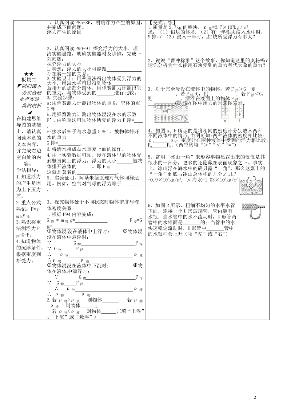 安徽省铜陵市中考物理 浮力和升力复习学案_第2页