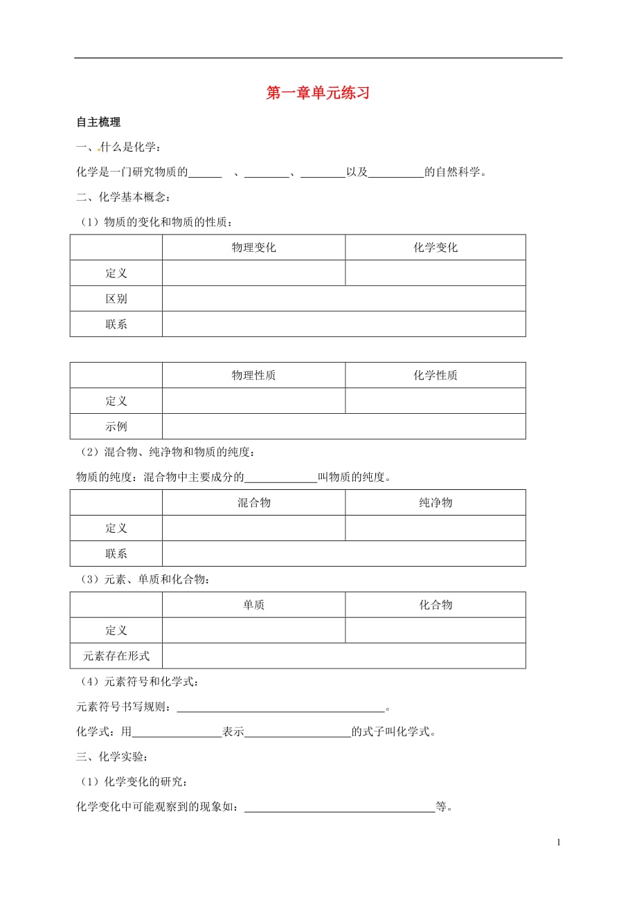 上海市崇明区横沙乡九年级化学上册1化学的魅力校本作业无答案新版沪教版20170827218_第1页