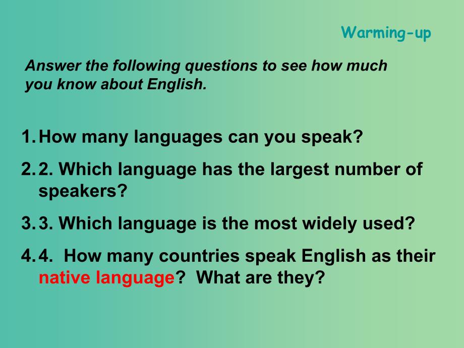 高中英语 unit 2 english around the world section one warming up and reading 1课件 新人教版必修1_第4页