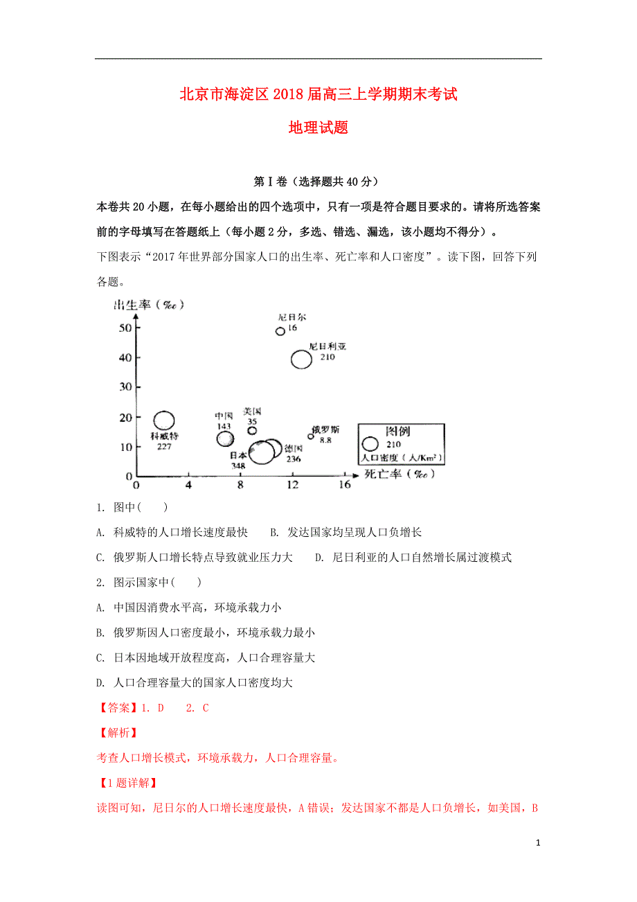 北京市海淀区2019届高三地理上学期期末考试试题_第1页