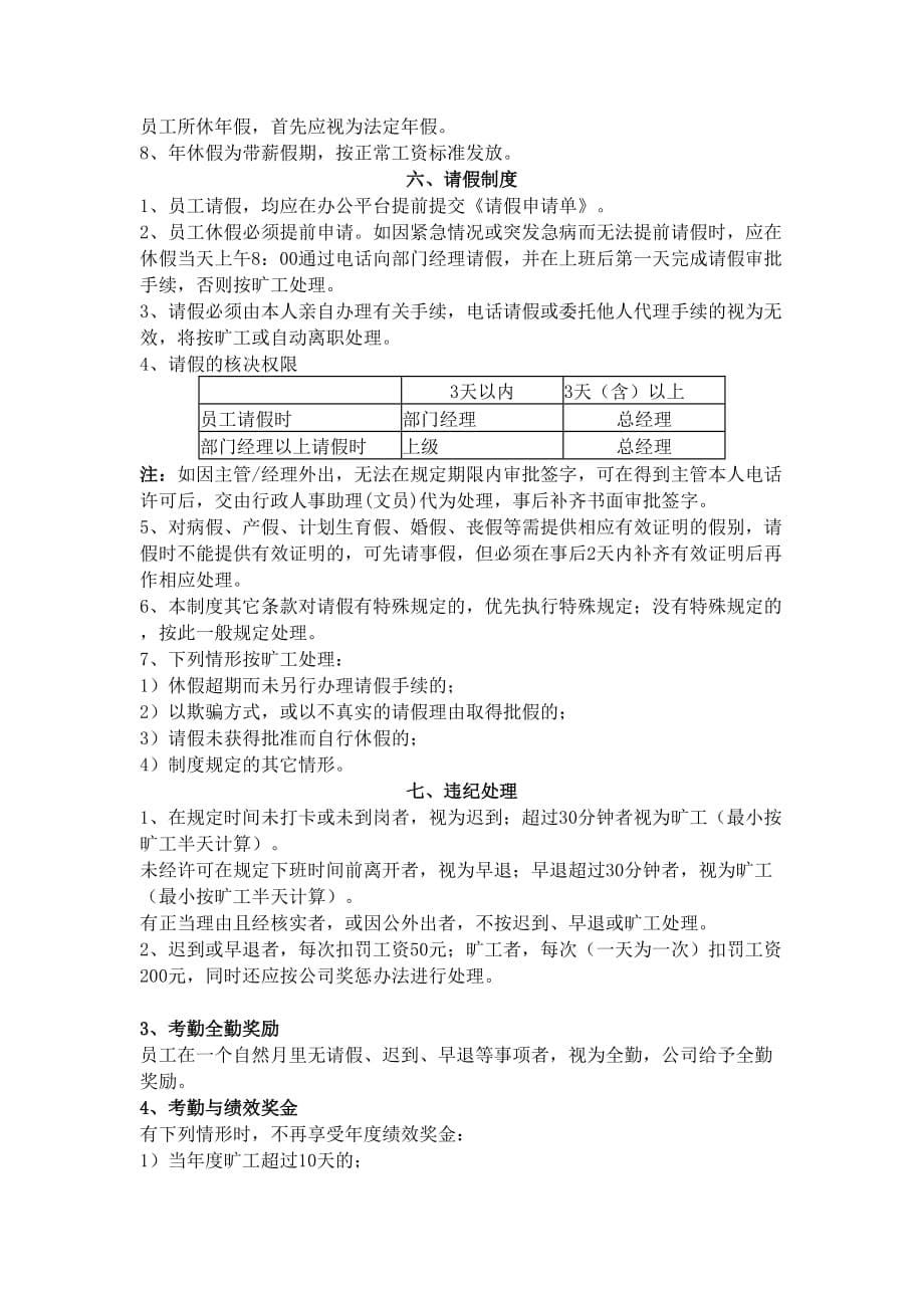 公司考勤管理制度(通用版-北京2016年版)_第5页