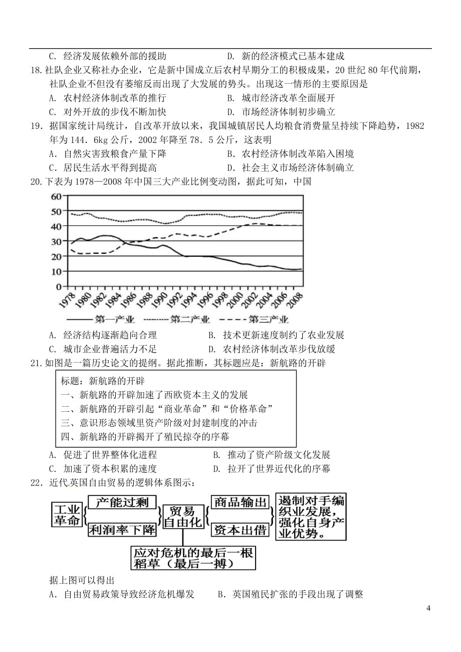 四川省2019_2020学年高二历史上学期入学考试试题2019091904107_第4页