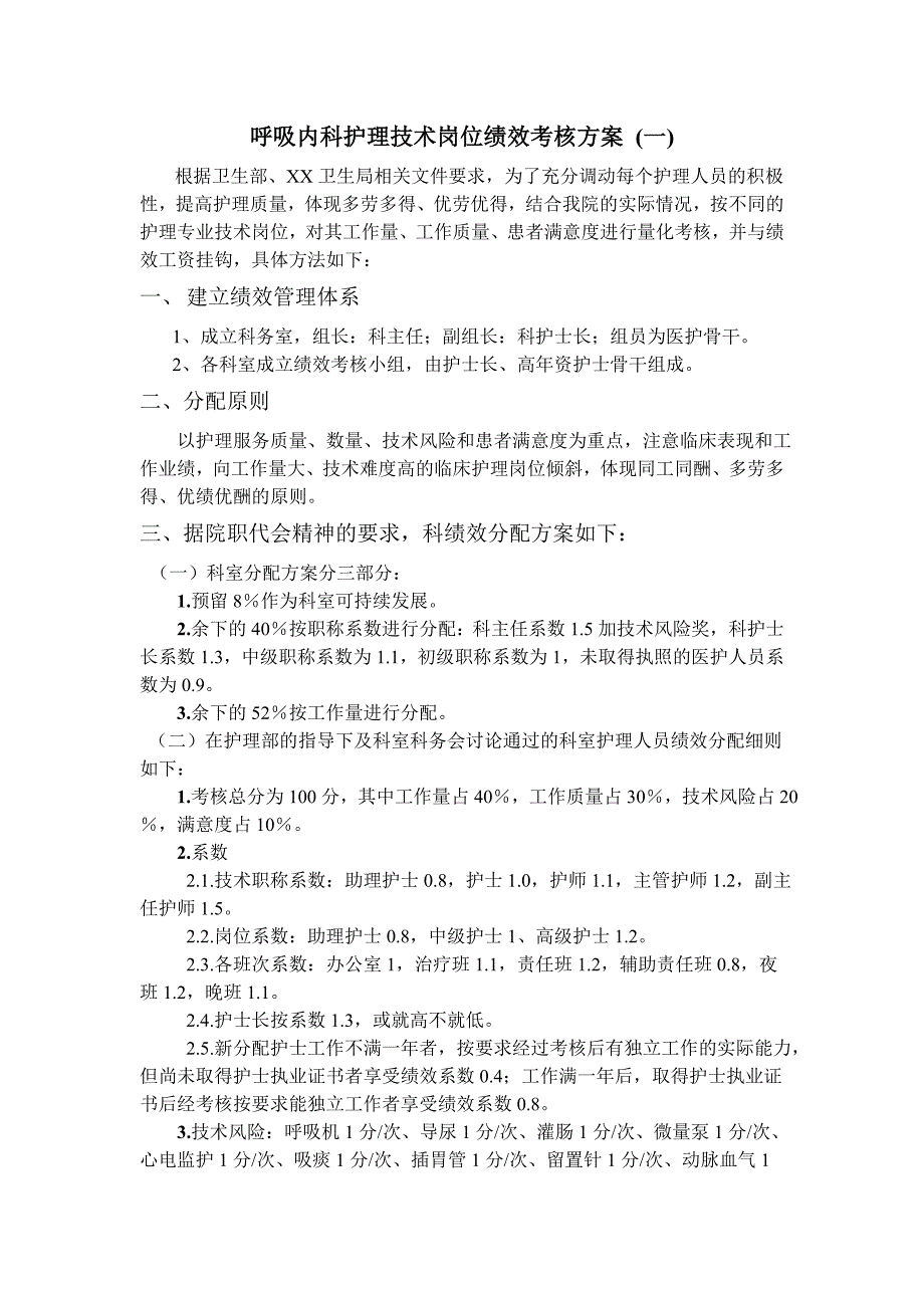 内科护理技术岗位绩效考核方案岗位职责工作流程doc_第1页