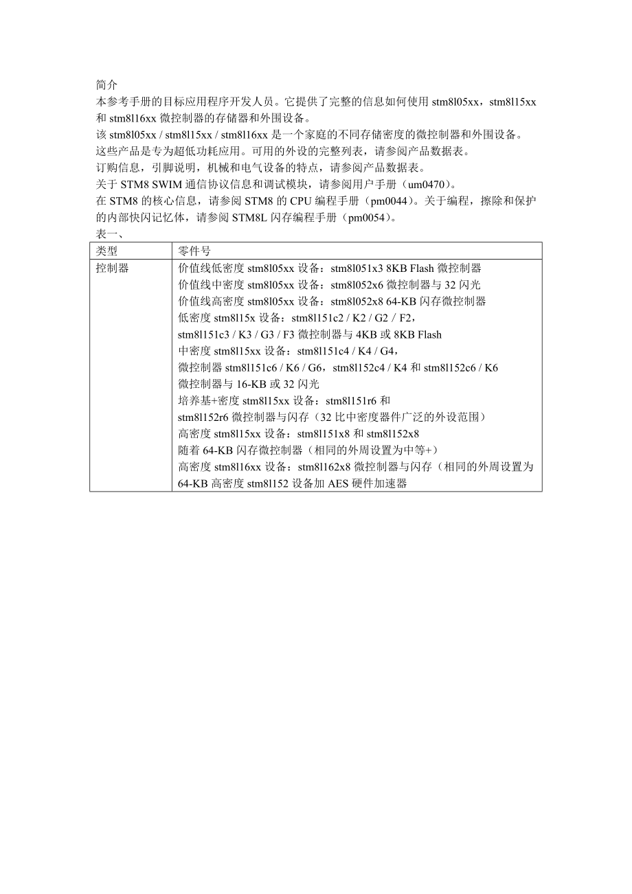 stm8l05xx,stm8l15xx和stm8l16xx中文参考手册(完整版)_第1页