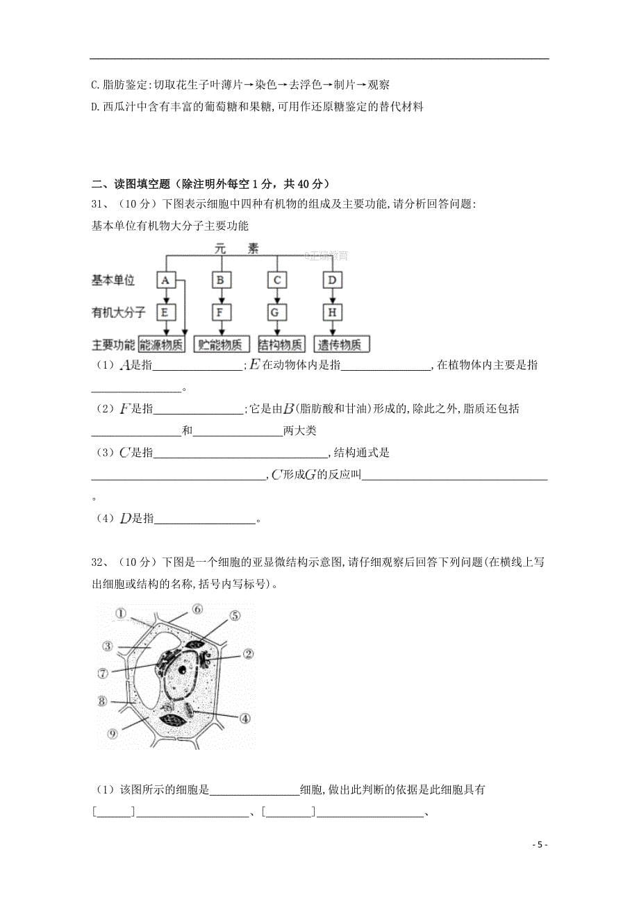 新疆昌吉市2017_2018学年高一生物上学期期末考试试题201801230294_第5页